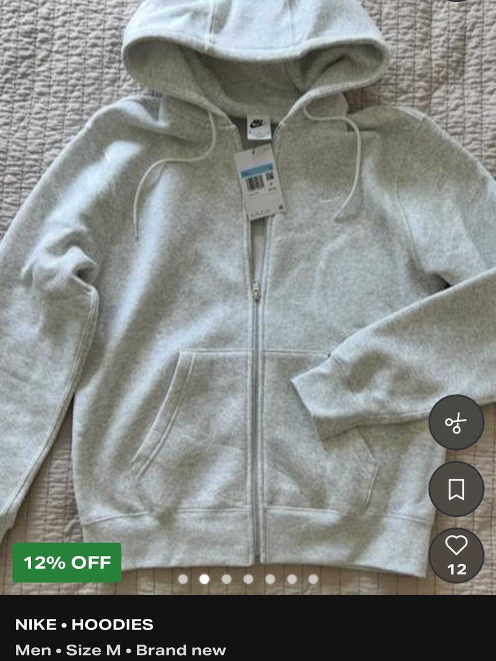 Nike Mens Light Heather Gray Full-Zip Hoodie
